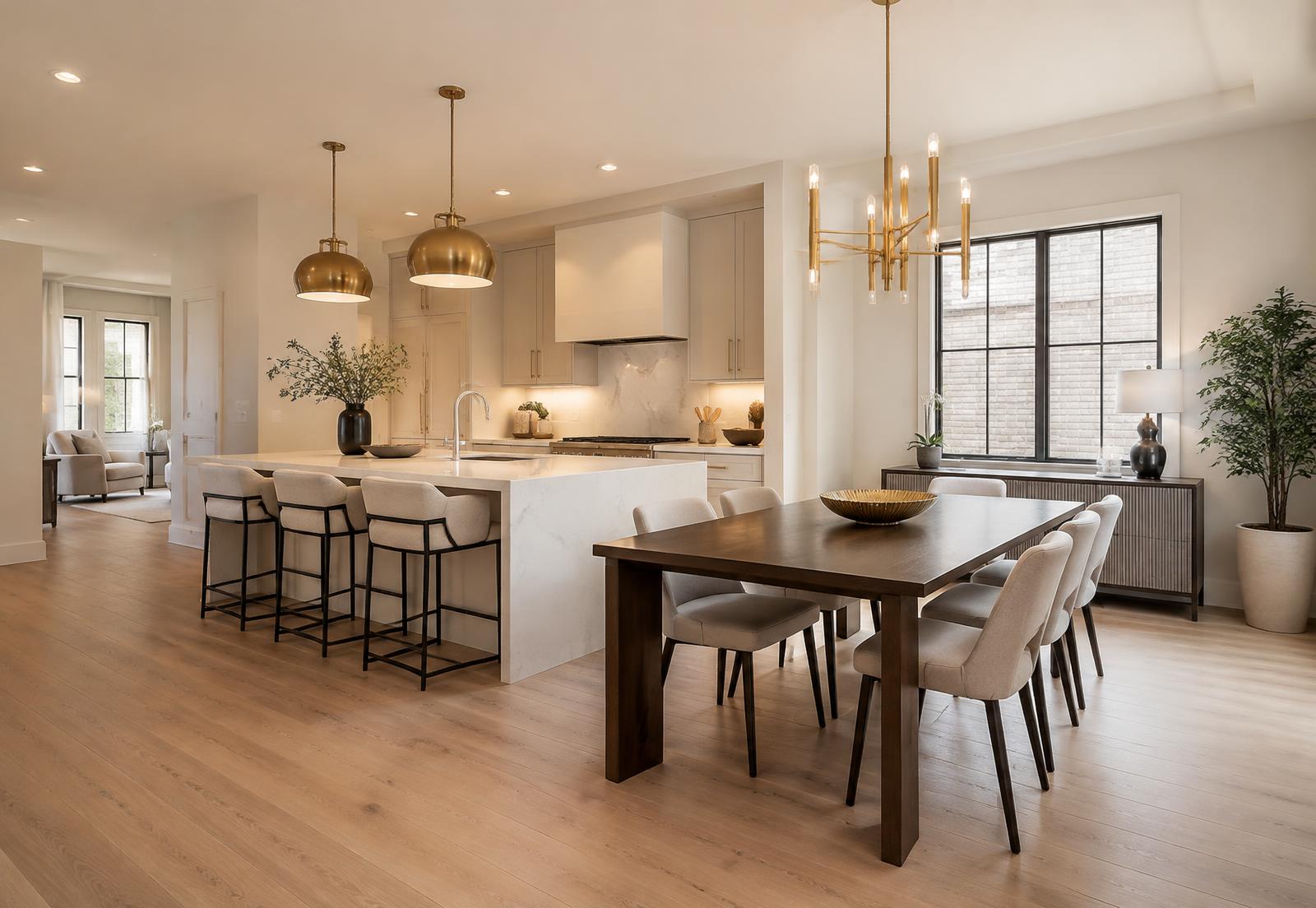 Modern apartment kitchen and dining interior